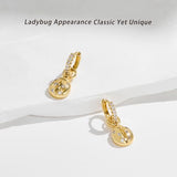 YOIHUR Cute Gold Hoop Earrings for Valentine's Day, 14K Gold Plated Hypoallergenic Jewellery CZ Huggie Drop Earrings, Zircon Ladybug Pendants Earring Jewelry Gifts for Women