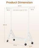 JIEJIERUI Heavy Duty Clothes Rack, Metal Clothing Rack Load 450 LBS, Rolling Coat Racks for Hanging Clothes with Lockable Wheels, White