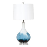Pemberly Row Table Lamps Set of 2, 28-Inch Blue Tone Glass Base, Linen Hardback Shade, 3-Way Switch, Max 100W Bulb, Elegant Lighting for Living Room or Bedroom Decor