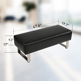Faux Leather Bench, Black, 48"x20" Upholstered Padded Seat for Reception, Waiting Room