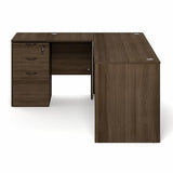 L-Shaped Executive Desk with File Cabinet, L-Shaped Office Desk with 3-Drawer Fixed Pedestal Filing Cabinet