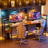 Computer Desk with Power Outlet & Storage Shelves, Study Writing Table