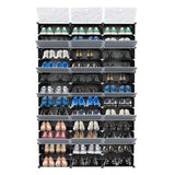 3-Row 12-Tier 36-Grid Black Shoe Rack Organizer w/ Translucent Pattern Doors