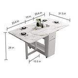 FUNROLUX Folding Dining Table with Rack and 2 Storage Drawers, Movable Extendable Space Saving Kitchen Table in 3 Forms (White)