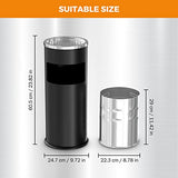 Black Trash Can with Lid Outdoor Indoor Stainless Steel Commercial Garbage Bin Waste Container, Black, 9.8 in x 24 in (D * H)