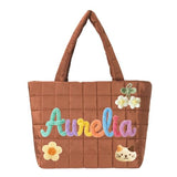 Personalized embroidered down travel bag, a quilted shoulder bag with customizable names and cute expressions. A gift for your best friend, a friend, or even a Mother's Day for your mother.