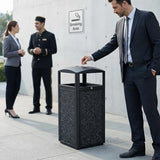 Commercial Trash Can with Lid, Heavy Duty Waste Container with Stone Panels,Removable Metal Inner Bucket