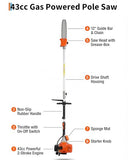 43CC Gas Powered Pole Saws, 2-Stroke Gas Pole Saws for Tree Trimming with 12in Cutting Bar, with Extendable Pole to Height Reachable 9.5 ft Chainsaw Tree Trimmer