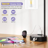 Industrial Touch Table Lamps for Bedrooms Set of 2 - 3-Way Dimmable Nightstand Lamps with USB C+A Ports and Outlet, Black Bedside Lamps