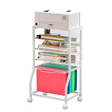 5-Tier Rolling File Cart, Under Desk Storage Organizer with Lockable Wheels & Mesh Sliding Trays