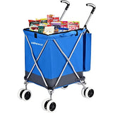 Shopping Carts for Groceries Foldable Rolling Trolley with 360° Double Front Swivel Wheels Waterproof