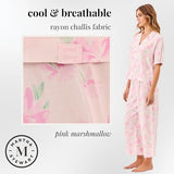 Sleepy Nites Official Martha Stewart Women’s 2 Piece Capri Pajama Set | Soft Rayon Short Sleeve Top and Wide Leg Pants | Lightweight, Breathable Sleepwear for All-Night Comfort (X-Large) Pink Floral