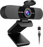 1080P Webcam with Microphone, C960 Web Cam, 2 Mics, 90° FOV, USB Type-A & A-to-C Adapter, Plug&Play Computer Camera for Online Calling