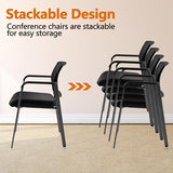 Mesh Back Stacking Arm Chairs with Upholstered Fabric Seat and Ergonomic Lumber Support for Office School Church Guest