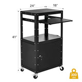 AV Presentation Cart Stand with Locking Cabinet, Steel Rolling Metal Cart on Wheels with Keyboard Tray & 16.
