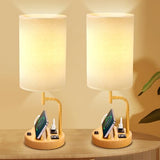 Dreamholder Table Lamp with 3 USB Charging Ports, Modern Desk Lamp with AC Outlet and Phone Stands, Perfect Bedside Lamp for Bedroom, Living Room, Office (Pack of 2)