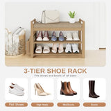 Homaxy 2-Tier Shoe Rack Bench with Side Holder, 28.2 in Bamboo Entryway Bench, Shoe Rack Organizer with Cushion for Front Entrance, Hallway Living Room Bedroom, Walnut and Light Brown