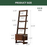 Ladder Shelf with Drawers, 5 Tier Wood Shelf, Tall Narrow Bookcase