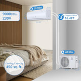 GarveeTech 9,000 Btus Mini Split Air Conditioning/Heating System, 19 Seer2 Inverter Mini Split Ac for Cooling Up to 450 Sq. Ft., Ductless Mini Split Heat Pump Wall Mount (19SEER2 9,000Btus,WIFI -115V)