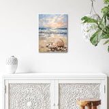 daktenn Beach Picture Decor Ocean Painting Canvas Wall Art Prints of Seashell on Sandy Seaside Coastal Seashell Conch Wall Art for Living Room Wall Decor Bathroom Wall Art 12"x16"