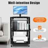 3 Shelf Steel AV Cart on Wheels, Metal Presentation Cart with Power Strip