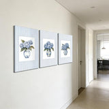 3Pcs Blue Hydrangea Chinoiserie Wall Art Blue and White Stripe Vase Wall Decor Pictures Trendy Preppy Aesthetics Floral Posters Prints for Dorm Apartment Woman Bedroom Decoration 12x16in