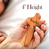 Personalized Olive Wood Cross with Engraved Name – Handcrafted Custom Wooden Cross for First Communion Favors, Religious Easter Gifts, Baptism, Baby Shower, Pocket Prayer for Christian 4 Inch