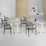 Leather Office Guest Chair Sets of 8, Reception Chair No Wheels with Armrests and Lumber Support