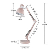 Swing Arm Architect Desk Lamp, Matte Rose Finish, White Accents, Rotary Switch on Shade, Partially Adjustable Arm