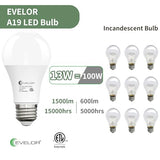evelor 24-Packs A19 LED Light Bulbs,100 Watt Equivalent 2700K Soft White Bright Bulbs Efficient 13W,1500 Lumens E26 Base, Non-Dimmable, 15000-Hour Lifespan for Bedroom, Living Room, Office