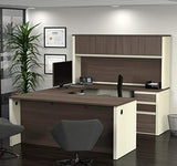 Bestar Prestige + 72W U-Shaped Executive Desk with 2 Pedestals and Hutch in White Chocolate & Antigua