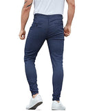 ALLELMS Mens Chinos Pants Slim Fit Stretch Vertical Striped Dress Pant Blue Formal Pants 30