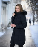 Venustas Women's Long Down Coat with Detachable Faux Fur Hood, Water-Repellent Winter Puffer Parka Jacket