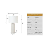 Pemberly Row 30" White Ceramic Table Lamps, Set of 2 with Linen Shades, Artistic Design, 3-Way Switch, Max 100W Standard Bulb, Elegant Lighting for Living Room, Bedroom, Office Decor