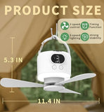 geonfi Camping Fan 10400mAh Battery Operated, USB Rechargeable Tent Fan with Remote Control,3 Detachable Blades, LED Light, 3 Speeds, Timer, Portable Ceiling Fan for Camping(White)