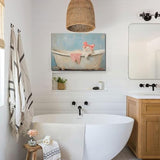 Cute Bathroom Cat In Bathtub Canvas Wall Art Trendy Pink Bow White Cat Wall Decor Pictures Aesthetic Posters Prints for Girly Bathroom Toilet Decoration 12x16in