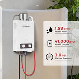 CAMPLUX Portable Tankless Water Heater, 1.58 GPM Outdoor Propane Water Heater with 3.54'' S/S Rain Cap, for Camping, 41,000 BTU, BD158C