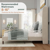Jocisland King Bed Frame Velvet Upholstered Wingback Headboard, Off-White