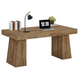 55" Executive Desk, Wooden Office Desk with Double Pedestal, Modern Simple Computer Writing Table for Home Office, Light Brown