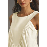 Hixiaohe Shirred Swing Tank Tops for Women Fashion Flowy Sleeveless Shirts Casual Crew Neck Blouse Loose Fit Ruffled Tops(White,S)