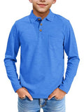 EPICGALA Boys Long Sleeve Polo Shirt, Soft School Uniform Shirt with Chest Pocket for Kids Ages 9–10 Blue