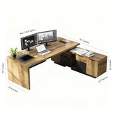 L-Shaped Executive Desk, Retractable Office Desk with Drawers, Large Wood Computer Desks for Boss, Bussiness Owners