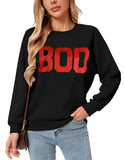 Drvitor Womens Halloween Sweatshirt BOO Print Design Top (Black, X-Large)