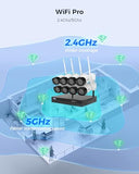 Hiseeu 5MP Outdoor WiFi Security Camera System, 10CH 8-Camera Kit