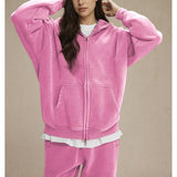 Talakeno Mens Womens Fleece Hoodies Sweatshirt Double Zip Up Oversized Acid Wash Hoodies Winter Vintage Cotton Sweatshirt(Pink,XS)