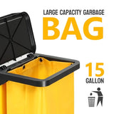 3-Shelf Commercial Cleaning Cart, Housekeeping Caddy with Locker,Wheeled with Yellow Vinyl Bag,