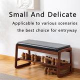 latifolia Solid Wood Bench, Entryway Shoe Bench with Cushion, 2 Tier Shoe Storage Organizer for Hallway, Living Room(Black,31.50''L)