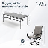 PHI VILLA 9 Pcs Outdoor Dining Set, 82'' Metal Table & Brown Swivel Chairs