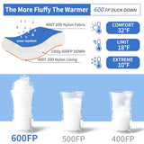 QEZER Down Mummy Sleeping Bag for Adults, 32°F to 10°F Lightweight Compact for Camping Backpacking Hiking, 4 Season Outdoor Sleeping Bag with 600 Fill Power Down