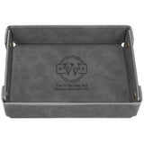 Engraved Father’s Day Leather Valet Tray – Personalized Leather Catch All with Custom Name – Men’s Valet Tray Organizer for Keys, Watches, and Jewelry – Unique Dad Gift from Daughter or Son - Grey